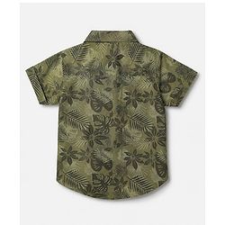 Babyhug 100% Cotton Woven Shirt with Half Sleeves and Leaves Print & Regular Collar Neck in Olive Green
