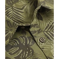 Babyhug 100% Cotton Woven Shirt with Half Sleeves and Leaves Print & Regular Collar Neck in Olive Green