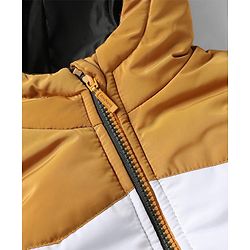 Babyhug Woven Padded Quilted Hooded Winter Jacket with Sleeveless and Color Block Print - Olive Green