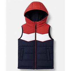 Babyhug Woven Hooded Padded Quilted Winter Hoodie with Sleeveless and Cut & Sew - Navy Blue