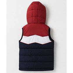Babyhug Woven Hooded Padded Quilted Winter Hoodie with Sleeveless and Cut & Sew - Navy Blue