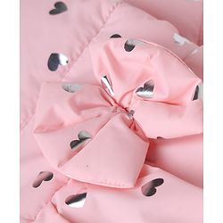 Babyhug Woven Hooded Jacket with Full Sleeves and Heart Foil Print - Pink