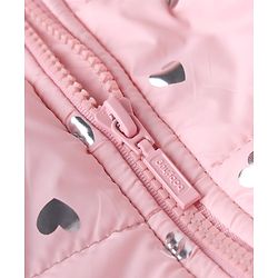 Babyhug Woven Hooded Jacket with Full Sleeves and Heart Foil Print - Pink