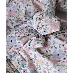 Babyhug Woven Full Sleeves Hooded Padded Floral Printed Jacket with Bow Applique - White