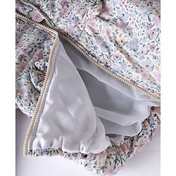Babyhug Woven Full Sleeves Hooded Padded Floral Printed Jacket with Bow Applique - White