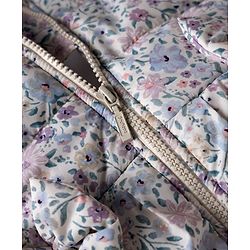 Babyhug Woven Full Sleeves Hooded Padded Floral Printed Jacket with Bow Applique - White