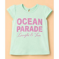 Babyhug 100% Cotton Knit Half Sleeves T-Shirt with Ocean Parade Text Print - Light Green