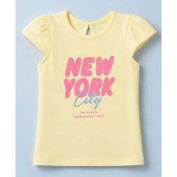 Babyhug 100% Cotton Knit T-Shirt with Half Sleeves and New York City Print - Yellow