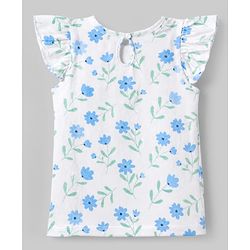 Babyhug 100% Cotton Knit T-Shirt with Half Frill Sleeves and Floral Graphic Print in Blue & White Pack of 3