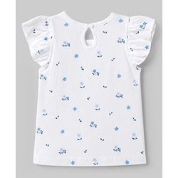 Babyhug 100% Cotton Knit T-Shirt with Half Frill Sleeves and Floral Graphic Print in Blue & White Pack of 3