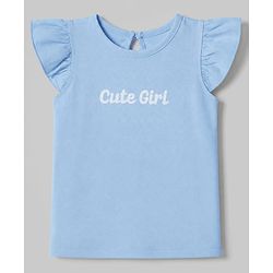 Babyhug 100% Cotton Knit T-Shirt with Half Frill Sleeves and Floral Graphic Print in Blue & White Pack of 3