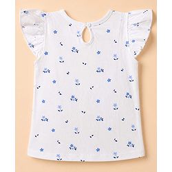 Babyhug 100% Cotton Knit T-Shirt with Half Frill Sleeves and Floral Graphic Print in Blue & White Pack of 3
