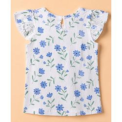 Babyhug 100% Cotton Knit T-Shirt with Half Frill Sleeves and Floral Graphic Print in Blue & White Pack of 3