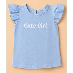 Babyhug 100% Cotton Knit T-Shirt with Half Frill Sleeves and Floral Graphic Print in Blue & White Pack of 3