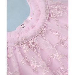 Babyhug Girls Solid Mesh Woven Sleeveless Party Onesie With Embroidery - Light Pink