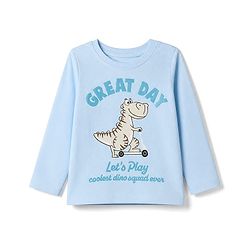 Babyhug 100% Cotton Knit Full Sleeves T-Shirt with Dinosaur Print - Light Blue