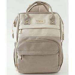Babyhug Diaper Backpack | 3 Front Zipper Pockets| Spacious Main Compartment| Bottle Pocket| Wipes Dispenser| Stroller Hanging Straps| Back Zipper| Dual Top Handles| 26 x 18 x 39 cm| Unisex - Beige