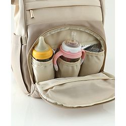 Babyhug Diaper Backpack | 3 Front Zipper Pockets| Spacious Main Compartment| Bottle Pocket| Wipes Dispenser| Stroller Hanging Straps| Back Zipper| Dual Top Handles| 26 x 18 x 39 cm| Unisex - Beige