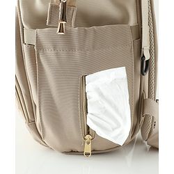 Babyhug Diaper Backpack | 3 Front Zipper Pockets| Spacious Main Compartment| Bottle Pocket| Wipes Dispenser| Stroller Hanging Straps| Back Zipper| Dual Top Handles| 26 x 18 x 39 cm| Unisex - Beige