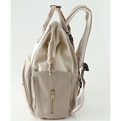 Babyhug Diaper Backpack | 3 Front Zipper Pockets| Spacious Main Compartment| Bottle Pocket| Wipes Dispenser| Stroller Hanging Straps| Back Zipper| Dual Top Handles| 26 x 18 x 39 cm| Unisex - Beige
