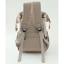 Babyhug Diaper Backpack | 3 Front Zipper Pockets| Spacious Main Compartment| Bottle Pocket| Wipes Dispenser| Stroller Hanging Straps| Back Zipper| Dual Top Handles| 26 x 18 x 39 cm| Unisex - Beige