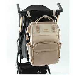 Babyhug Diaper Backpack | 3 Front Zipper Pockets| Spacious Main Compartment| Bottle Pocket| Wipes Dispenser| Stroller Hanging Straps| Back Zipper| Dual Top Handles| 26 x 18 x 39 cm| Unisex - Beige
