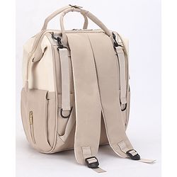 Babyhug Diaper Backpack | 3 Front Zipper Pockets| Spacious Main Compartment| Bottle Pocket| Wipes Dispenser| Stroller Hanging Straps| Back Zipper| Dual Top Handles| 26 x 18 x 39 cm| Unisex - Beige