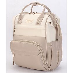Babyhug Diaper Backpack | 3 Front Zipper Pockets| Spacious Main Compartment| Bottle Pocket| Wipes Dispenser| Stroller Hanging Straps| Back Zipper| Dual Top Handles| 26 x 18 x 39 cm| Unisex - Beige