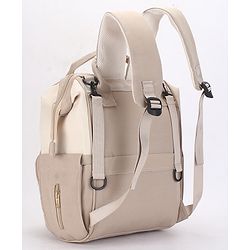 Babyhug Diaper Backpack | 3 Front Zipper Pockets| Spacious Main Compartment| Bottle Pocket| Wipes Dispenser| Stroller Hanging Straps| Back Zipper| Dual Top Handles| 26 x 18 x 39 cm| Unisex - Beige