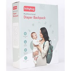 Babyhug Diaper Backpack | 3 Front Zipper Pockets| Spacious Main Compartment| Bottle Pocket| Wipes Dispenser| Stroller Hanging Straps| Back Zipper| Dual Top Handles| 26 x 18 x 39 cm| Unisex - Beige