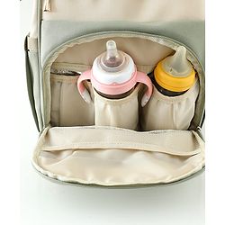 Babyhug Diaper Backpack | 3 Front Zipper Pockets| Spacious Main Compartment| Bottle Pocket| Wipes Dispenser| Stroller Hanging Straps| Back Zipper| Dual Top Handles| 26 x 18 x 39 cm| Unisex - Beige