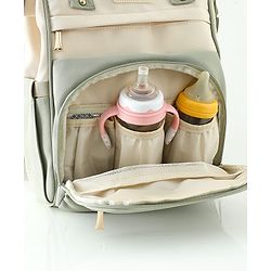 Babyhug Diaper Backpack | 3 Front Zipper Pockets| Spacious Main Compartment| Bottle Pocket| Wipes Dispenser| Stroller Hanging Straps| Back Zipper| Dual Top Handles| 26 x 18 x 39 cm| Unisex - Beige
