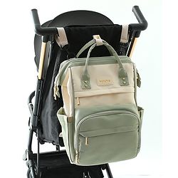 Babyhug Diaper Backpack | 3 Front Zipper Pockets| Spacious Main Compartment| Bottle Pocket| Wipes Dispenser| Stroller Hanging Straps| Back Zipper| Dual Top Handles| 26 x 18 x 39 cm| Unisex - Beige