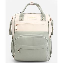 Babyhug Diaper Backpack | 3 Front Zipper Pockets| Spacious Main Compartment| Bottle Pocket| Wipes Dispenser| Stroller Hanging Straps| Back Zipper| Dual Top Handles| 26 x 18 x 39 cm| Unisex - Beige