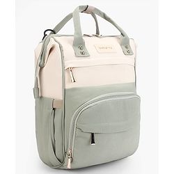 Babyhug Diaper Backpack | 3 Front Zipper Pockets| Spacious Main Compartment| Bottle Pocket| Wipes Dispenser| Stroller Hanging Straps| Back Zipper| Dual Top Handles| 26 x 18 x 39 cm| Unisex - Beige