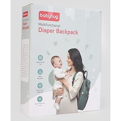 Babyhug Diaper Backpack | 3 Front Zipper Pockets| Spacious Main Compartment| Bottle Pocket| Wipes Dispenser| Stroller Hanging Straps| Back Zipper| Dual Top Handles| 26 x 18 x 39 cm| Unisex - Beige