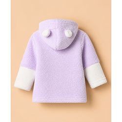 Babyhug Fur Woven Full Sleeves Winter Hooded Sweatshirt And Pant With Rainbow Embroidery - Lavender