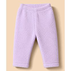 Babyhug Fur Woven Full Sleeves Winter Hooded Sweatshirt And Pant With Rainbow Embroidery - Lavender
