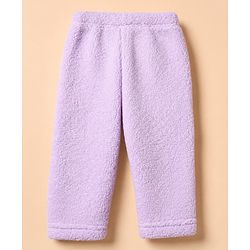 Babyhug Fur Woven Full Sleeves Winter Hooded Sweatshirt And Pant With Rainbow Embroidery - Lavender