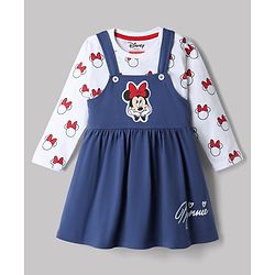 Babyhug Disney 100% Cotton Single Jersey Knit Frock and T-Shirt with Full Sleeves and Minnie Mouse Print in Navy Blue