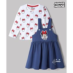 Babyhug Disney 100% Cotton Single Jersey Knit Frock and T-Shirt with Full Sleeves and Minnie Mouse Print in Navy Blue