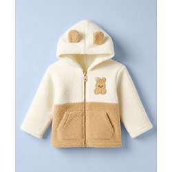 Babyhug Sherpa Fur Knit Woven Hooded Winter Wear Suit - Beige