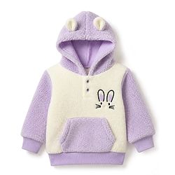 Babyhug Fur Woven Full Sleeves Winter Hooded Sweatshirt And Pant With Rabbit Embroidery - Lavender