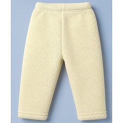 Babyhug Fur Woven Full Sleeves Winter Hooded Sweatshirt And Pant With Bear Patch - Yellow