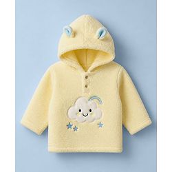 Babyhug Sherpa Fur Knit Hooded Winter Wear Suit Cloud Patch & Ear Applique - Light Yellow