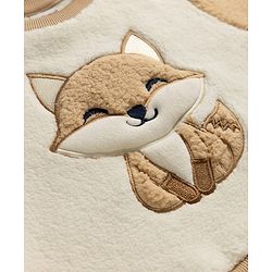 Babyhug Fur Woven Full Sleeves Winter Sweatshirt And Pant With Fox Patch - Beige