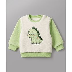 Babyhug Fur Woven Full Sleeves Winter Sweatshirt And Pant With Dino Patch - Green