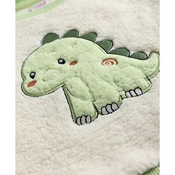 Babyhug Fur Woven Full Sleeves Winter Sweatshirt And Pant With Dino Patch - Green