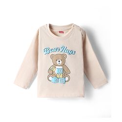 Babyhug 100% Cotton Knit T-Shirt with Full Sleeves and Bear Print in Offwhite