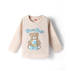 Babyhug 100% Cotton Knit T-Shirt with Full Sleeves and Bear Print in Offwhite